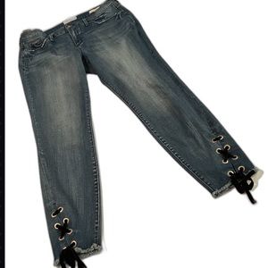 Jessica Simpson kiss me blue skinny jeans, size 31 with lacing at ankles.